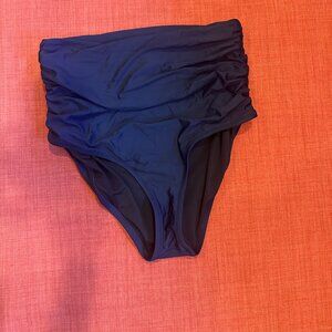JCrew NWOT navy blue high waisted ruched bikini bottoms Size Small